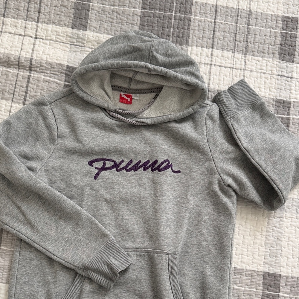Puma Women's Gray and Purple Hoodie